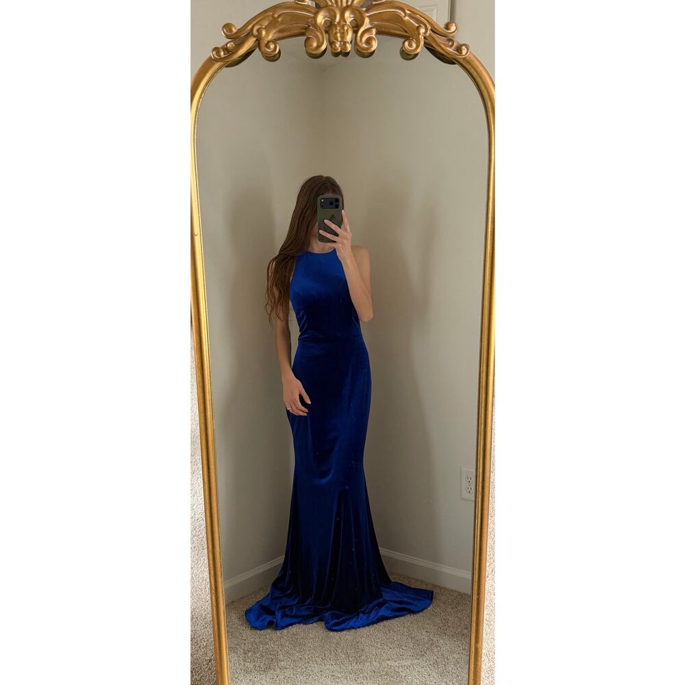 Vintage Y2K Alyce Blue Velvet Open Back Long Dress